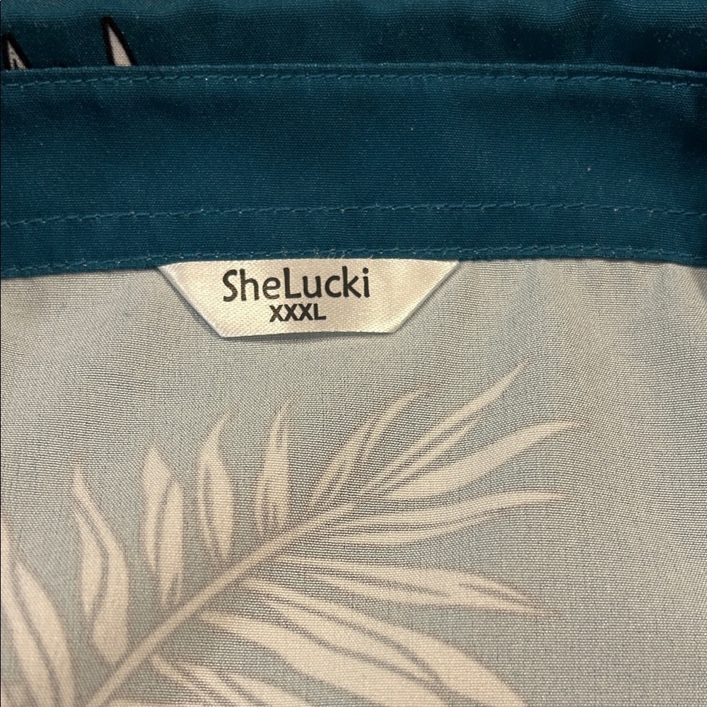 SheLucki Teal Leaf Print Men's Shirt XXXL - Picture 4 of 8